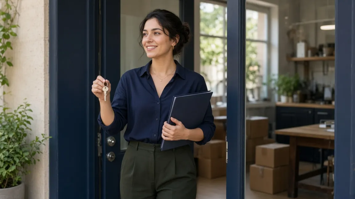 Young entrepreneur holding the keys to her own business premises